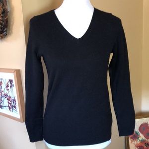 ANN TAYLOR Black Label Size SP CASHMERE Classic V-Neck Pullover Sweater BLACK EU